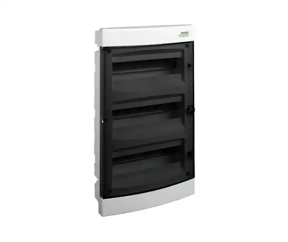 Cenově Výhodný PNF 48T,Plastová rozvod., průhl.dveře,pod omítku, IP40,3 řady,4x12 modulů