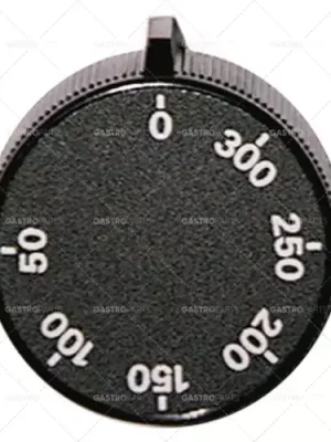 Levný knoflíkový termostat t.max. 300°C ø 45mm hřídel ø 6x4,6mm hřídel plochá pravá černá