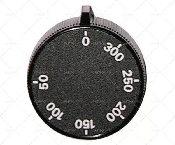 Levný knoflíkový termostat t.max. 300°C ø 45mm hřídel ø 6x4,6mm hřídel plochá pravá černá