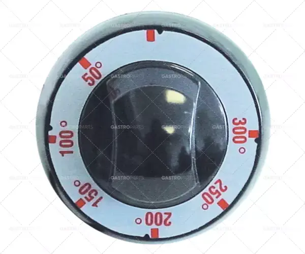 Oblíbený knoflíkový termostat t.max. 300°C 50-300°C ø 72mm hřídel ø 6x4,6mm hřídel plochá levá černá