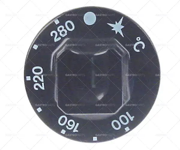 knoflík plynového termostatu t.max. 280°C ø 55mm hřídel ø 10x8mm hřídel plochá horní černá Pouze Dnes