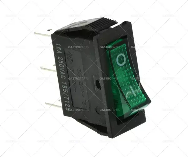 Kolébkový vypínač rozměr 30x11mm zelená 1Z / lampa 250V 16A 0-I konektor 6,3mm jazýčky Ihned K Objednání