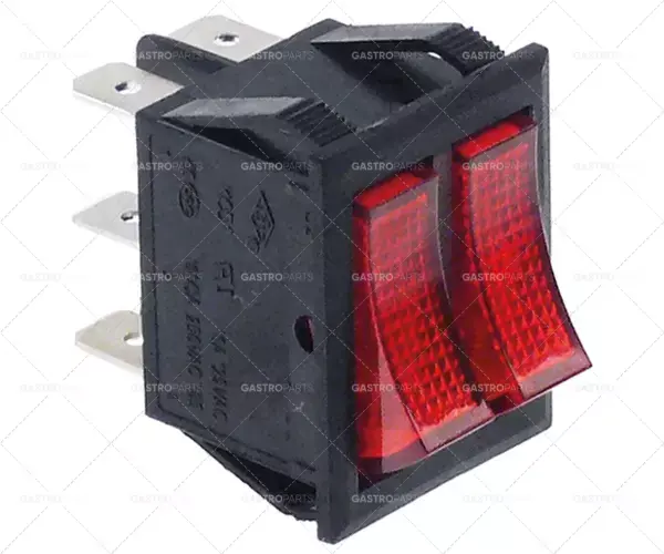 Kolébkový rozměr 30x22mm červená 1Z / 1NO 250V 16A osvětlené 6.3mm západky konektoru Kup Teď