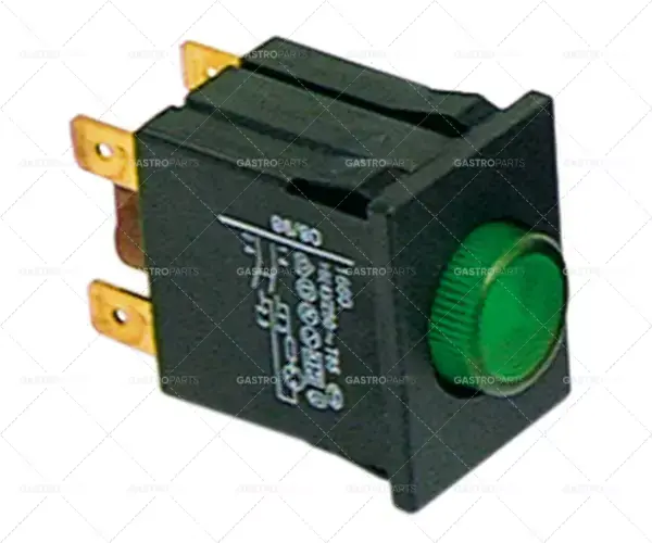 tlačítkový spínač, montážní rozměry 30x22mm zelený 2NO 250V 16A osvětlený Akční Nabídka