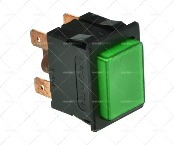 Tlačítko rozměr 30x22mm zelený 2NO 250V 16A osvětlené spojovací plochý konektor 6,3 mm Horká Nabídka