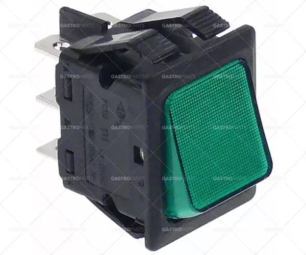 Vysoce Kvalitní kolébkový spínač montážní rozměry 30x22mm zelená 2CO 400V 10A osvětlený