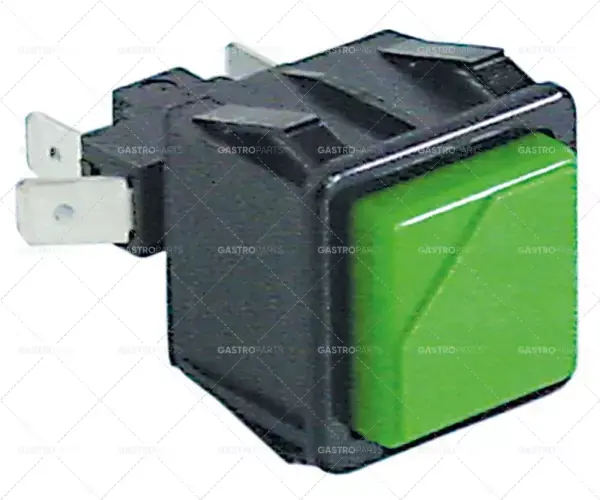 tlačítkový spínač, montážní rozměry 28,5x28,5mm zelený 1CO 250V 16A připojení vnější faston 6,3mm Odeslání Ihned