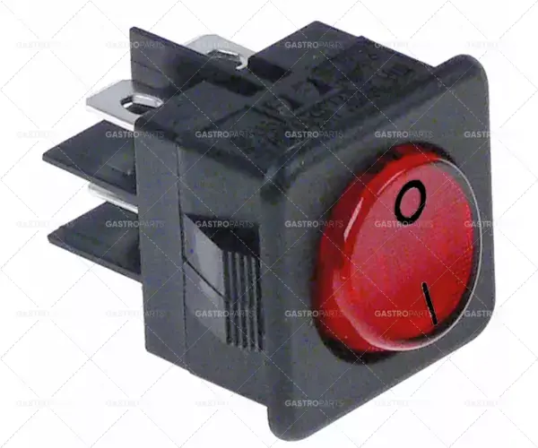 Objednat Nyní Kolébkový přepínač Dimension 27,8x25mm červená 2NO 250V 16A osvětlené 6,3mm jazýčky 0-I konektor