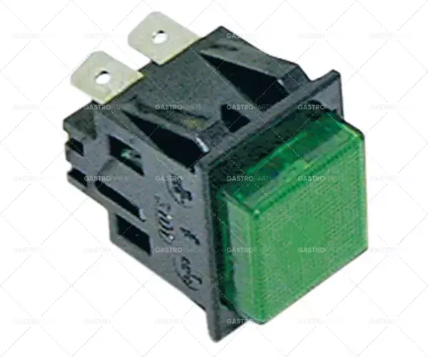 Tlačítko rozměru 27,2x22,2mm zelená 2NO 250V 16A osvětlené spojovací plochý konektor 6,3 mm Nejlepší Cena