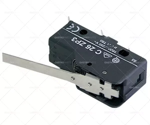 mikrospínač s pákou 250V 16A 1CO připojení vnější faston 6,3mm L 49mm L1 54mm Hit Sezóny