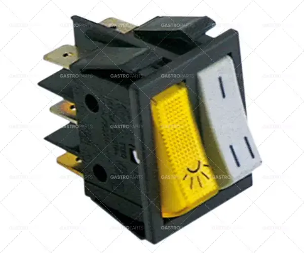 Kolébkový rozměr 30x22mm bílá / žlutá 1Z / 1NO 250V 16A osvětlené osvětlení, I-II Aktuální