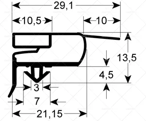 profil těsnění pro chladicí zařízení 9773 Š 690 mm D 745 mm vnější rozměr Š1 677 mm L1 732 mm rozměr zátky Sezónní Sleva