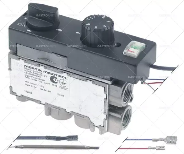 Oblíbený plynový termostat MERTIK t.max. 340°C 100-340°C přívod plynu spodní 3/8" přívod plynu boční 3/8"
