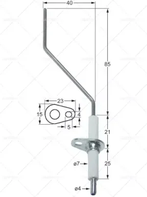 Poslední Šance zapalovací elektroda délka příruby 23 mm šířka příruby 15 mm D1 ø 7 mm L1 85 mm L2 40 mm
