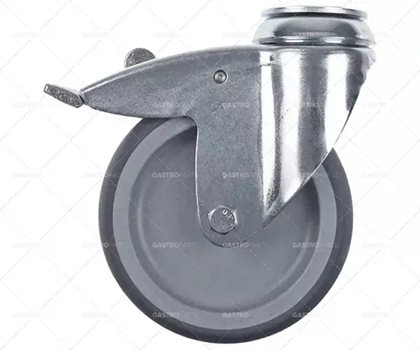 Sleva Castor chrom s brzdou o 125 mm vzadu otvor otvor o 11mm ocelové pouzdro