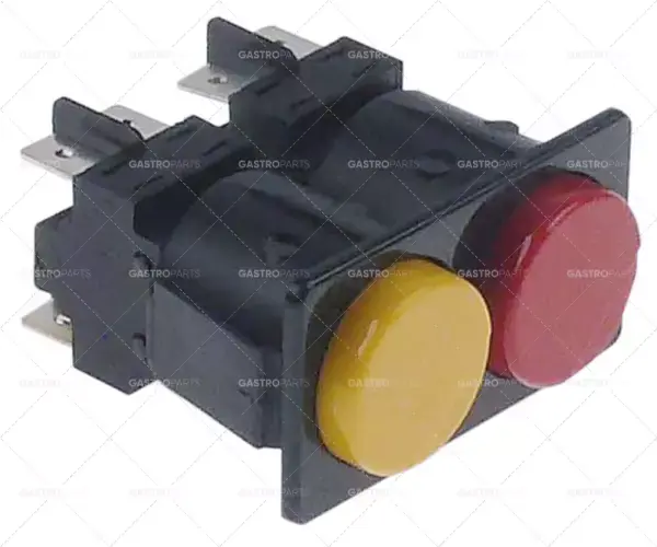 Přepínač kombinace aretací rozměru 28,5x52,6mm žlutá / červená 2 zap / 2NO 230V 16A Koupit Online