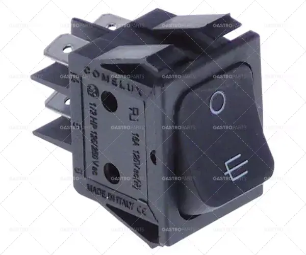 kolébkový spínač montážní rozměry 30x22mm černý 2NO 250V 16A 0-motorové připojení samec faston 6,3mm Bezpečná Platba