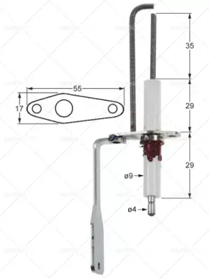 Cenový Hit délka příruby zapalovací elektrody 55 mm šířka příruby 17 mm D1 ø 9 mm L1 35 mm BL1 29 mm