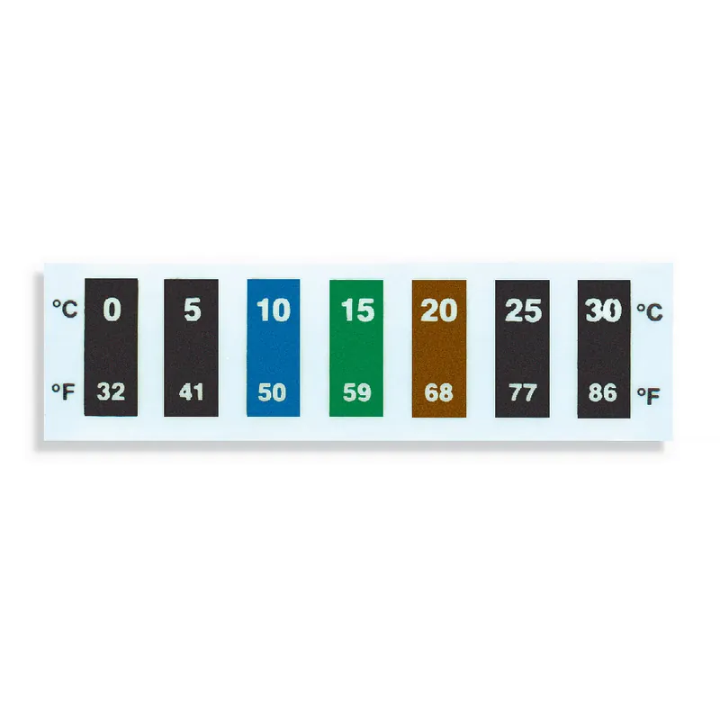 Vrácení Zdarma Reversible Temperature Labels, Multi Temp Liquid Crystal Strips - Temperature 90 to 120°C (5°C increments)Pack of 30 pcs