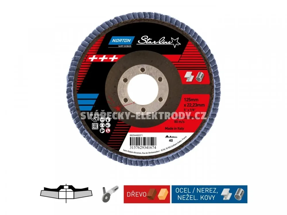 Lamelový kotouč NORTON Starline 125 x 22,23 mm - zrno 120 Rychlé Dodání