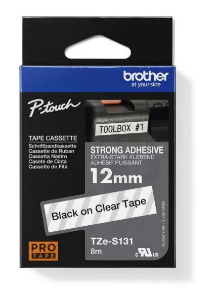 Páska BROTHER TZe-S131 průsvitná/černá (12mm, laminované, extrémně adh.) Zlevněný