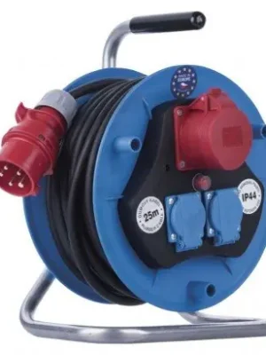 Venkovní prodlužovací kabel na bubnu 25 m 3 zásuvky černý guma 230V/400V 1,5mm2 Zlevněný