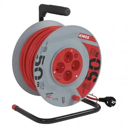 Omezená Nabídka Prodlužovací kabel na bubnu 50 m 4 zás. s vypínačem červený PVC 230V 1,5mm2