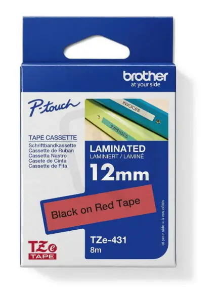 Páska BROTHER TZe-431, červená/černá (12mm, laminované) Nová Kolekce