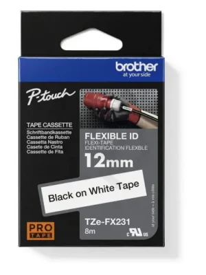 Vysoce Kvalitní Páska BROTHER TZe-FX231, bílá/černá, 12 mm, s flexibilní páskou