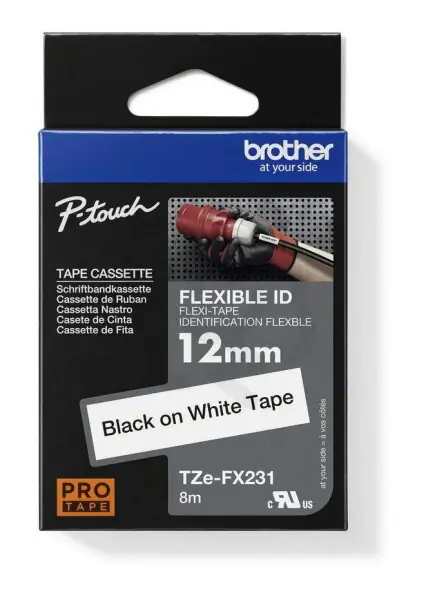 Vysoce Kvalitní Páska BROTHER TZe-FX231, bílá/černá, 12 mm, s flexibilní páskou