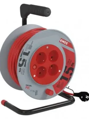 Přímo Od Výrobce Prodlužovací kabel na bubnu 15 m 4 zásuvky červený PVC 230 V 1mm2 EMOS P194151