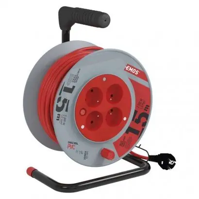 Přímo Od Výrobce Prodlužovací kabel na bubnu 15 m 4 zásuvky červený PVC 230 V 1mm2 EMOS P194151