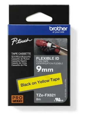 Sezónní Sleva Páska BROTHER TZe-FX621, žlutá/černá, 9 mm, s flexibilní páskou