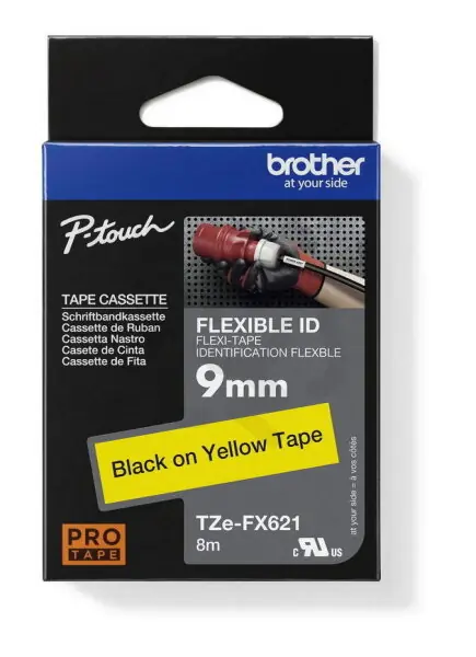 Sezónní Sleva Páska BROTHER TZe-FX621, žlutá/černá, 9 mm, s flexibilní páskou