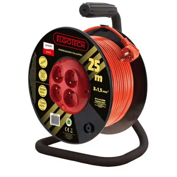 Prodlužovací buben PZB-40-25Y 25m 4x zásuvka 230V, H05VV-F 3x1,5 ELGOTECH Finální Výprodej