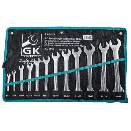 Sada plochých klíčů 6-32 mm 12 dílů matný, chrom-obal GK TOOLS P16043/P Vysoce Kvalitní