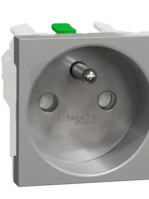 Zásuvka NOVÁ UNICA 250V/16A 2P+E, clonky, bezšroubová, Aluminium Zlevněný