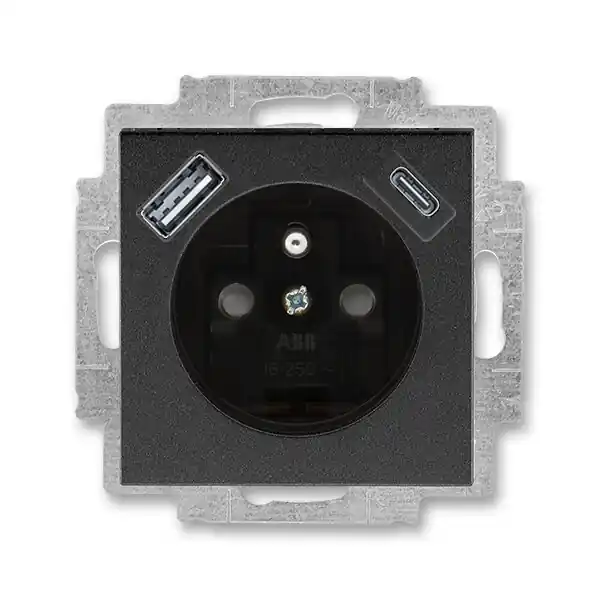 Must-Have Zásuvka ABB LEVIT M s clonkami, USB-A/C onyx/kouřová černá 5569H-A32357 63