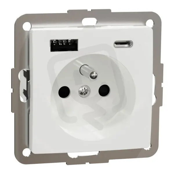 Zásuvka s USB nabíječkou, Sedna D/E, 250V, 16A, USB A+C 3,0A, Bílá SDD111072 Aktuální