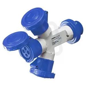 Rozbočka trojnásobná CEE 3xzásuvka 2P+E, 16A, 230V, 50/60Hz, IP67, 6h, modrá Vrácení Zdarma