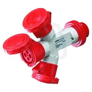 Expresní Doručení Rozbočka trojnásobná CEE 3xzásuvka 3P+N+E, 16A, 400V, 50/60Hz, IP67, 6h, červená