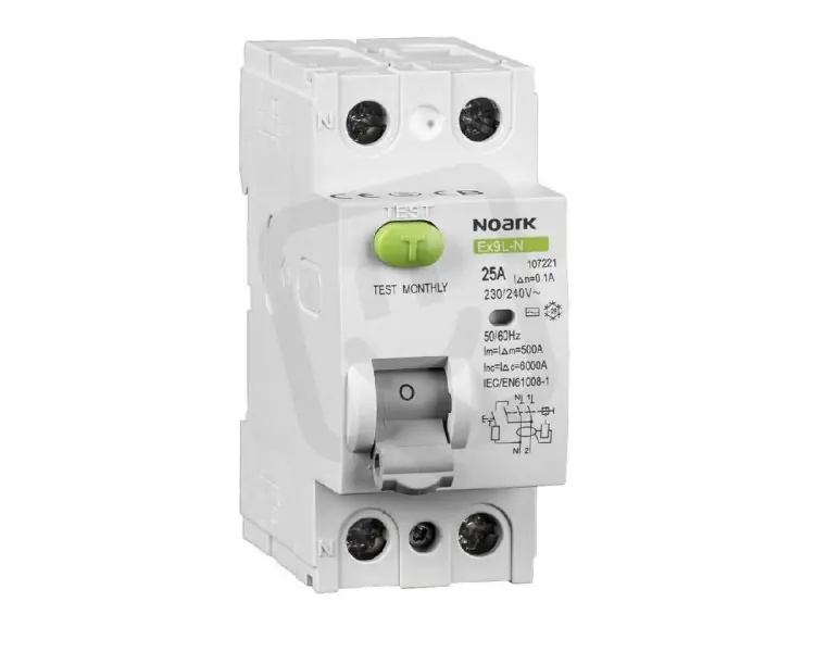 Proudový chránič NOARK 108349 EX9L-N 6kA, 2-pól, 25A, 30mA, typ A Vysoce Kvalitní