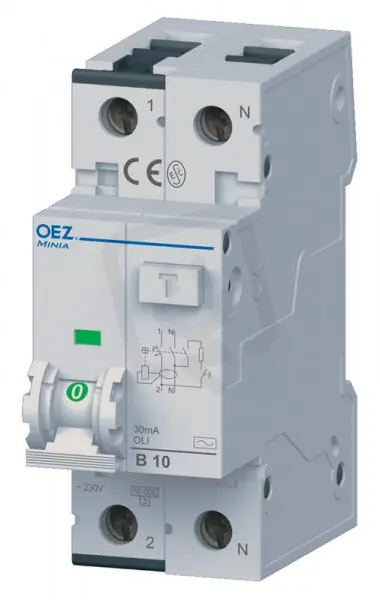 OLI-16B-1N-030A Proudový chránič s jističem 16A B 30mA 1+N 10kA typ A OEZ 38294 Časově Omezené