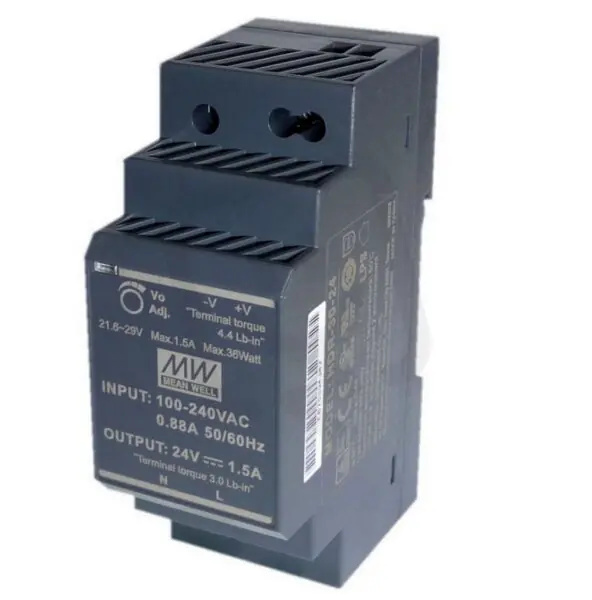 Napájecí zdroj na DIN 36W 24V 1,5A MEAN WELL HDR-30-24 Nejlepší Cena