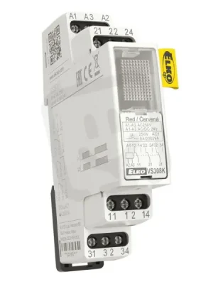 Speciální Cena Pomocné relé 3x8A přepínací, AC 230V, AC/DC 24V VS308K/červená ELKO EP
