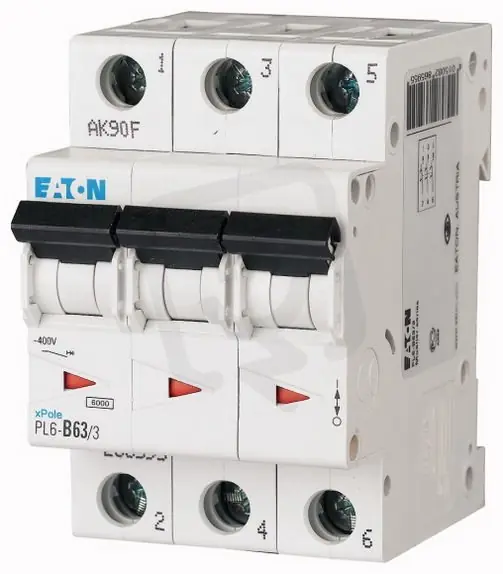 Speciální Cena Jistič PL6-B63/3 char B, 3-pólový, 6kA, 63A EATON 286595