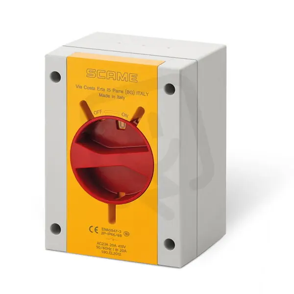Průmyslový spínač ISOLATOR plastový 32A 4P IP65 emergency SCAME 590.EM3215 Výhodná Nabídka