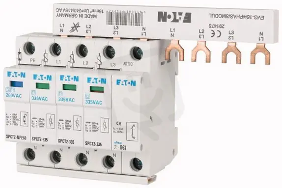 Eaton 167629 Svodič přepětí třídy T2(II,C),modulový,TN-S,TT 3+Npól,s EVG lištou Akční Nabídka