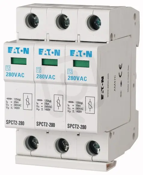 Nejprodávanější SPCT2-335/3 Svodič přepětí třídy T2 (II C) modulový 3pól Un=335V Eaton 167600
