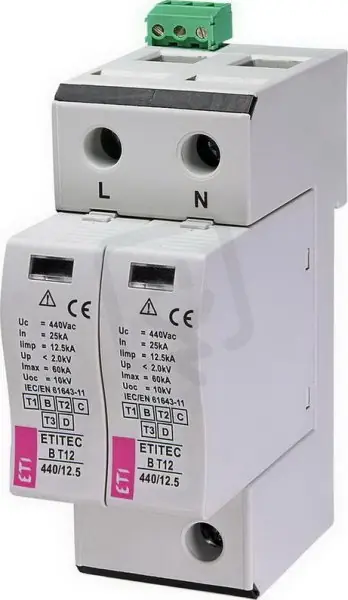 Výhodná Nabídka Svodič přepětí ETITEC B T12 440/12,5 2+0 RC síť IT ETI 002440320